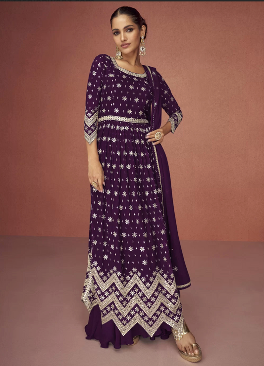 Purple Georgette Wedding Designer Anarkali Gown SFFZ132212