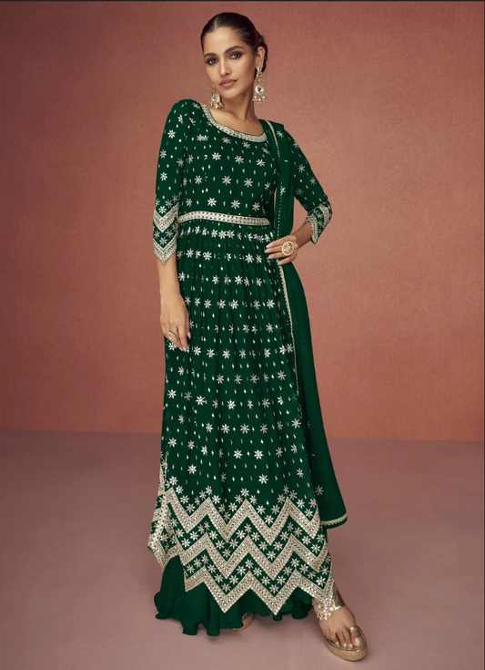 Green Georgette Wedding Designer Anarkali Gown SFFZ132213