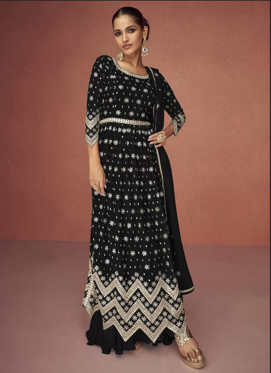 Black Georgette Wedding Designer Anarkali Gown SFFZ132215