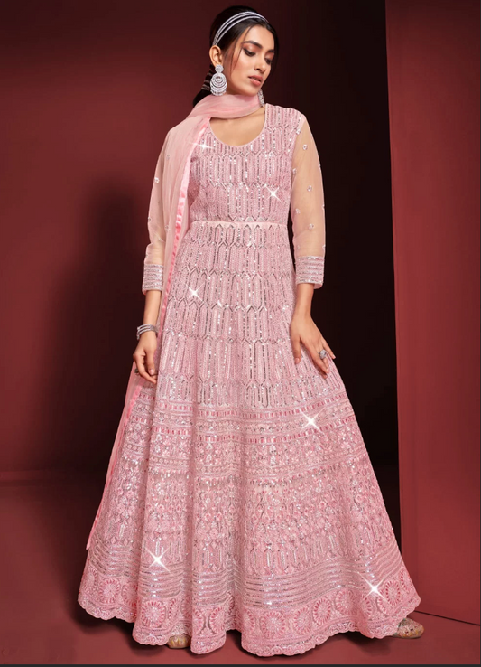 Pink Georgette Wedding Designer Anarkali Gown SFFZ131994