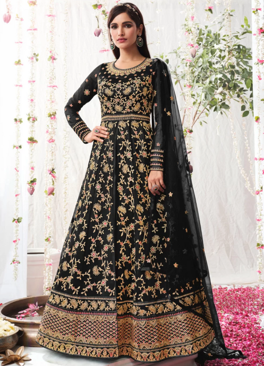 Buy Black  Net Sangeet Designer Bridal Anarkali Gown SFFZ123817