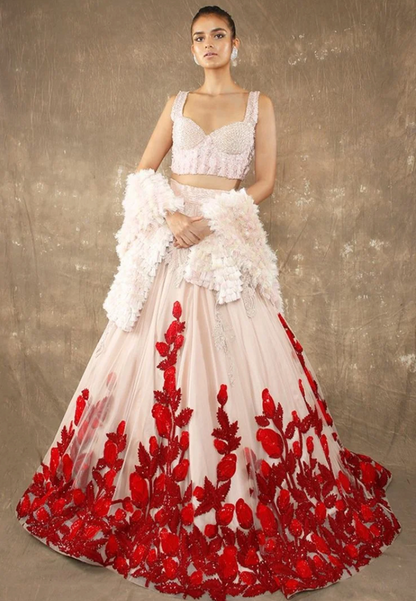 Bridal Peach Red Prom Lehenga Choli With Handwork SFINS89