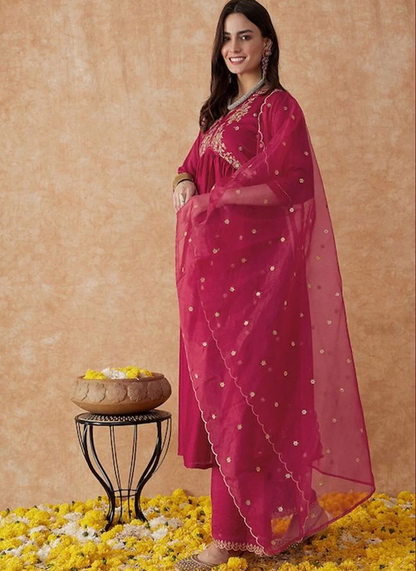 Pink Readymade Salwar Suit In Silk SFSR278795