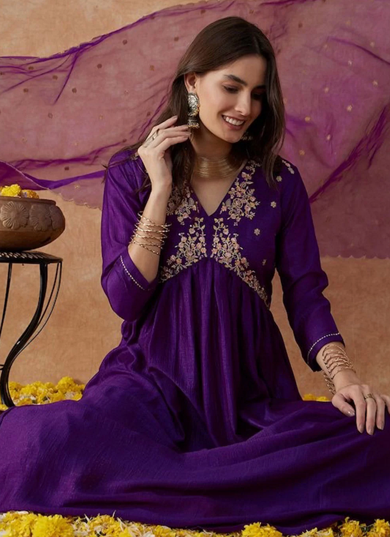 Purple Readymade Salwar Suit In Silk SFSR278794