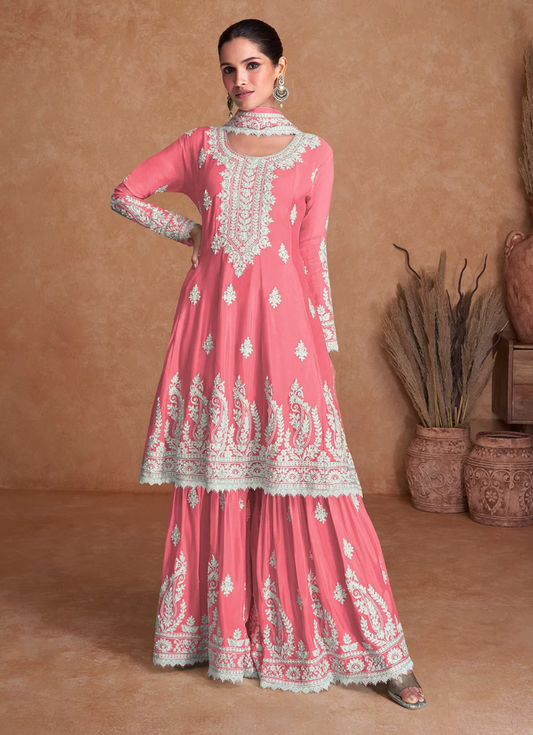 Pink Wedding Party Silk Salwar Kameez Sharara Suit SFSR280768