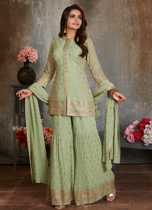 Lime Green Wedding Sangeet Party Palazzo Suit SFSR262854