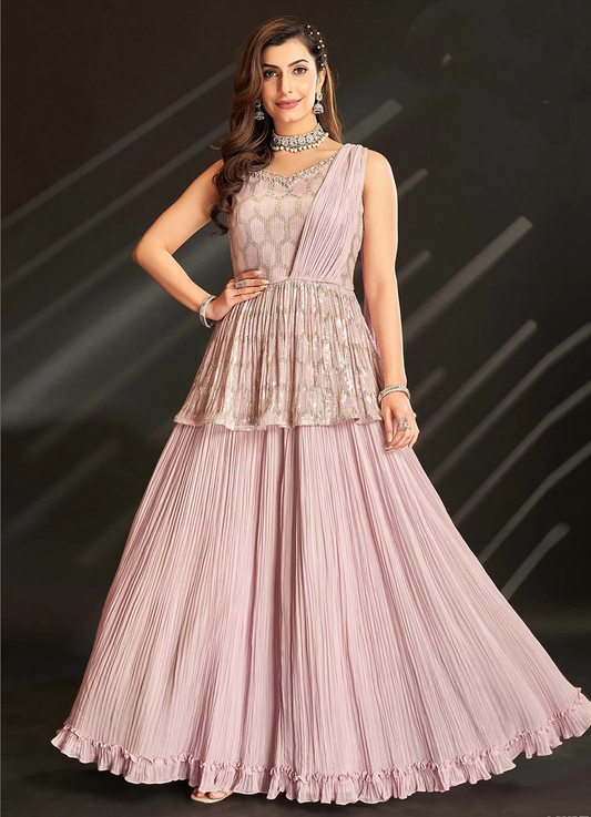 Rose Pink Wedding Sangeet Party Palazzo Suit In Georgette SFSR258291