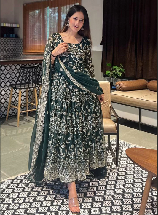 Buy Green Sangeet Ceremony Salwar Anarkali Suit In Georgette