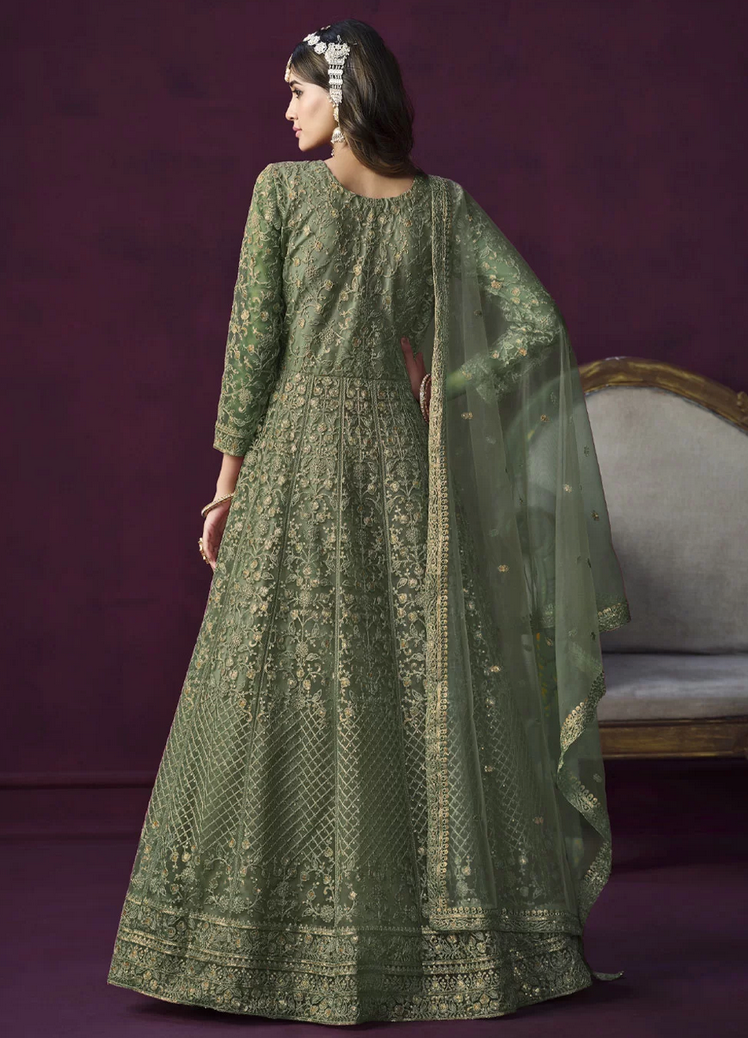 Green Wedding Party Anarkali Salwar Suit In Net SFSR276438