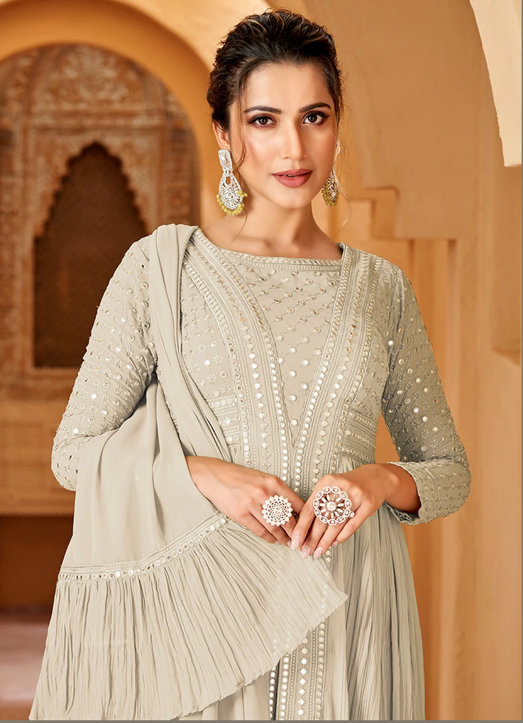 Indian Pakistani Green Long Anarkali Gown Salwar Suit SFSR264458