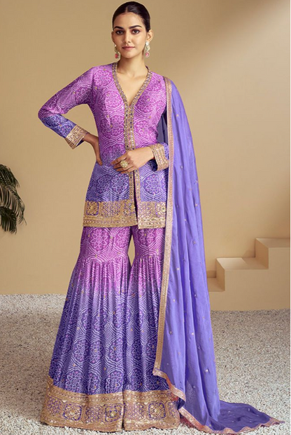 Purple Rose Sangeet Chinnon Sharara Palazzo Suit SFABC4716R
