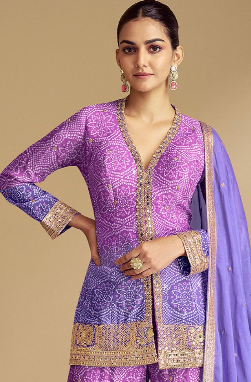 Purple Rose Sangeet Chinnon Sharara Palazzo Suit SFABC4716R