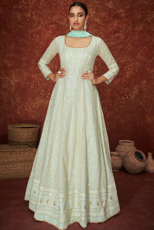 Blue Long Wedding Ceremony Anarkali Suit Gown SFYS78203R