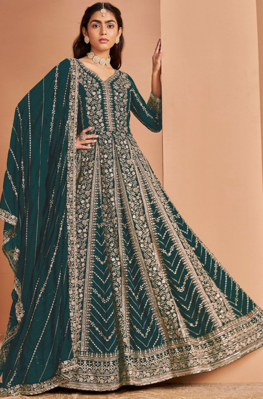 Green Bridal Anarkali Suit Gown In Georgette SFEDC15301