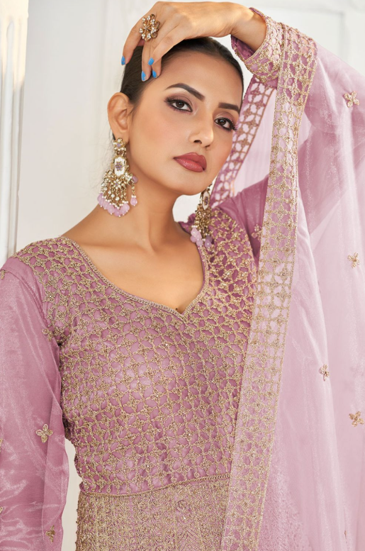 Pink Bridal Reception Anarkali Suit Gown In Net SFSA485702
