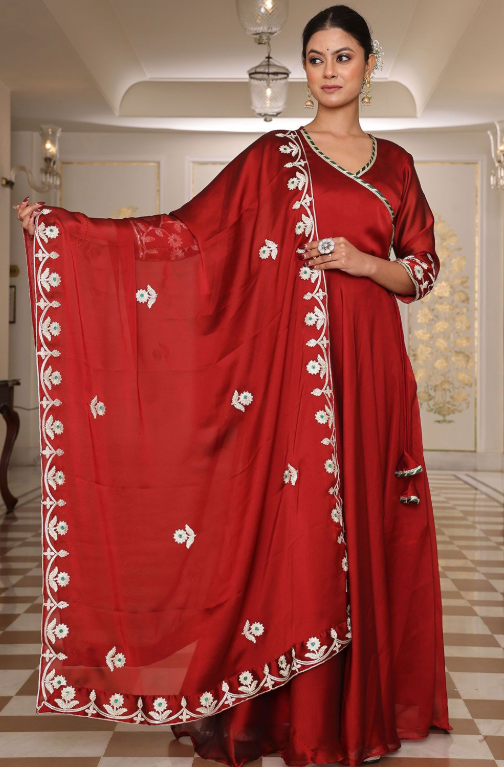 Wine Maroon Bridal Reception Anarkali Suit Gown In Silk SFPRF228409