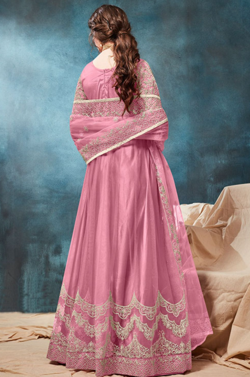 Pink Bridal Plus Size Anarkali Suit In Net SFDFS11701