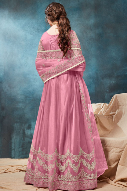 Pink Bridal Plus Size Anarkali Suit In Net SFDFS11701