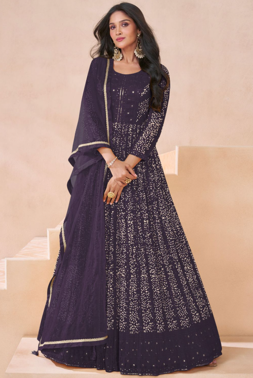 Purple Evening Party Georgette Anarkali Suit SFEDC11402