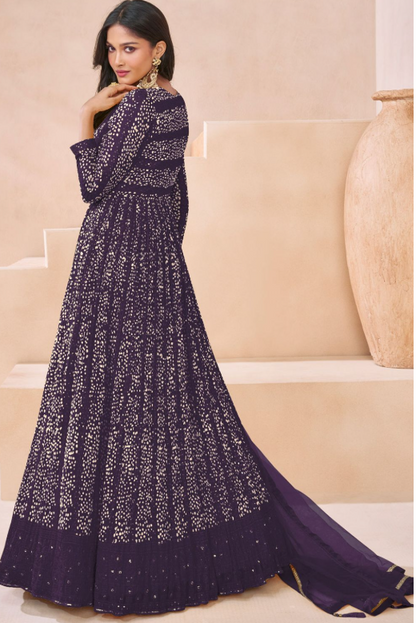 Purple Evening Party Georgette Anarkali Suit SFEDC11402