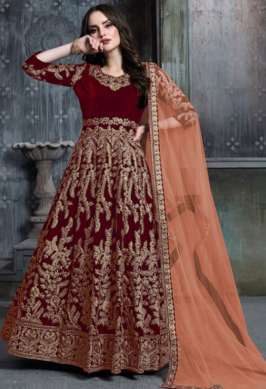 Red Velvet Bridal Anarkali Suit SFDFS11301D