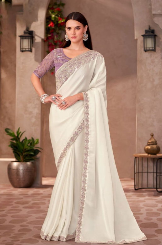 White Heavy Wedding Designer Saree In Silk SFSJDN31311