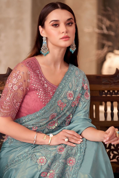 Blue Heavy Wedding Designer Saree In Silk SFSJDN31313