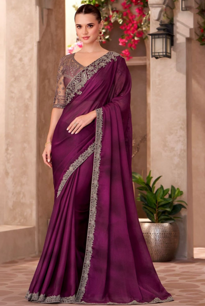 Wine Heavy Wedding Designer Saree In Silk SFSJDN31315