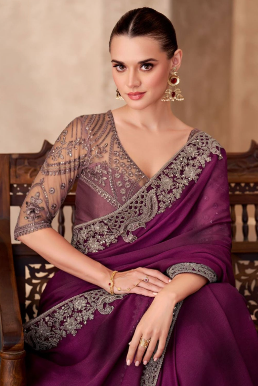 Wine Heavy Wedding Designer Saree In Silk SFSJDN31315