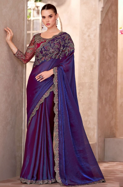 Purple Heavy Wedding Designer Saree In Silk SFSJDN31317