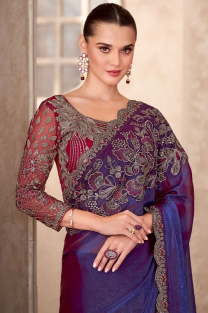 Purple Heavy Wedding Designer Saree In Silk SFSJDN31317