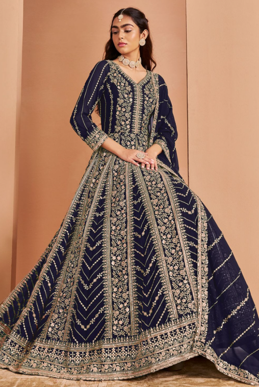 Navy Sangeet Wedding Party Plus Size Anarkali Suit SFDFS33103
