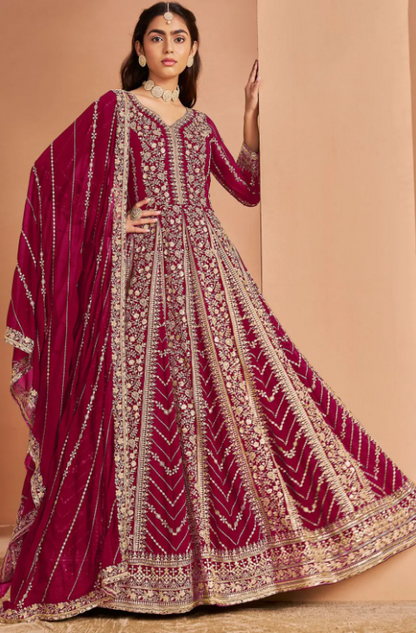 Raspberry Sangeet Wedding Party Plus Size Anarkali Suit SFDFS33104