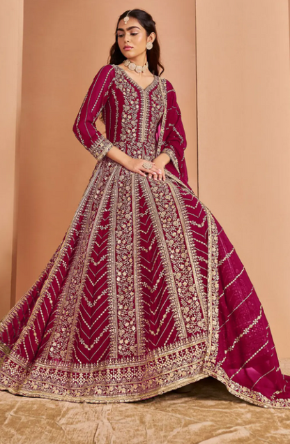 Raspberry Sangeet Wedding Party Plus Size Anarkali Suit SFDFS33104