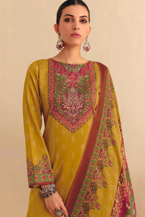 Yellow Digital Print Cotton Silk Pant Kameez SFSA555204