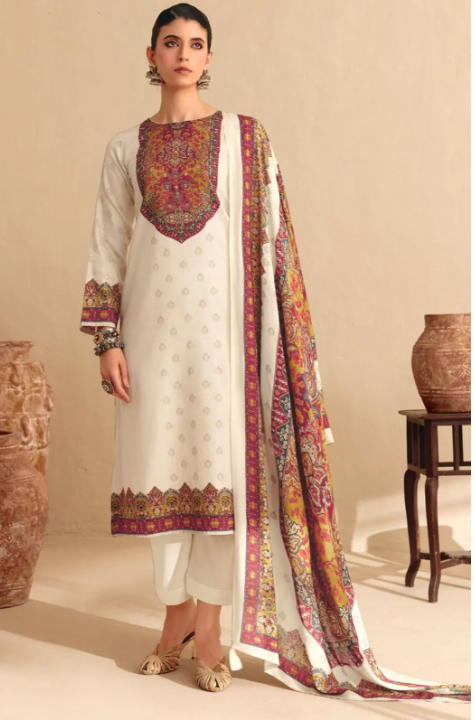 White Digital Print Cotton Silk Pant Kameez SFSA555205
