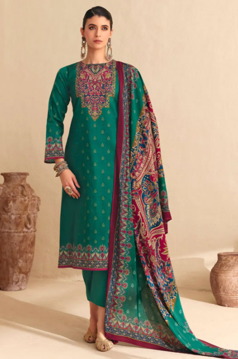 Green Digital Print Cotton Silk Pant Kameez SFSA555206