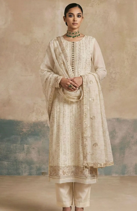 White Wedding Palazzo Suit Salwar Kameez In Georgette SFSA555102R