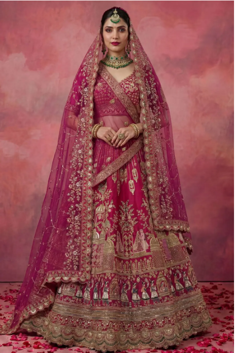 Magenta Pink Bridal Heavy Silk Lehenga Choli SFANJ3289