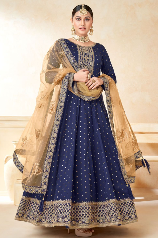 Blue Sangeet Plus Size Anarkali Suit In Silk SFDFS22103