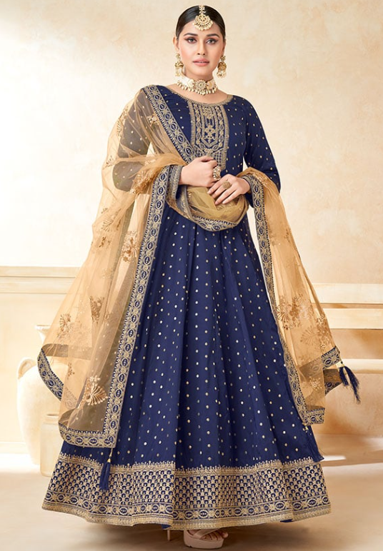 Blue Sangeet Plus Size Anarkali Suit In Silk SFDFS22103