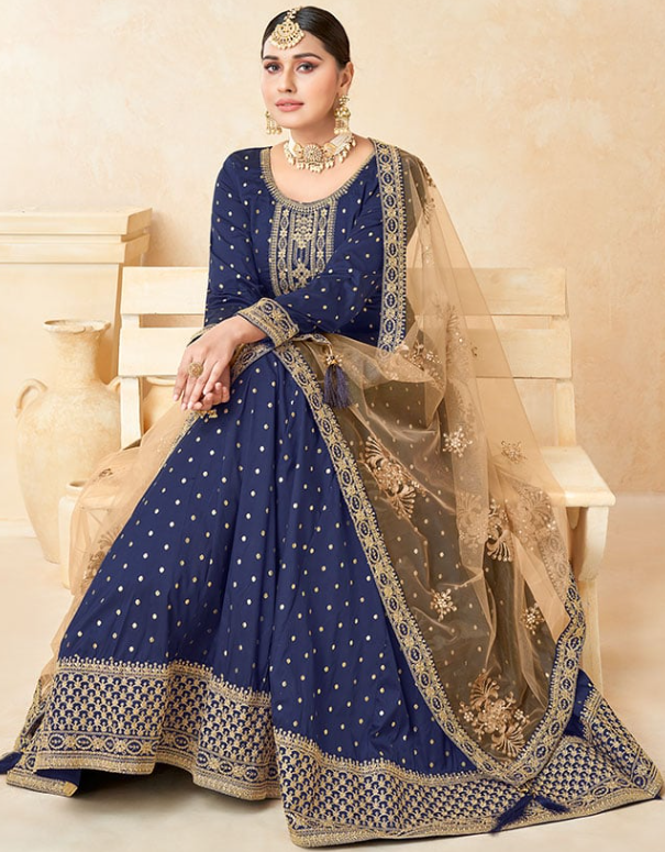 Blue Sangeet Plus Size Anarkali Suit In Silk SFDFS22103