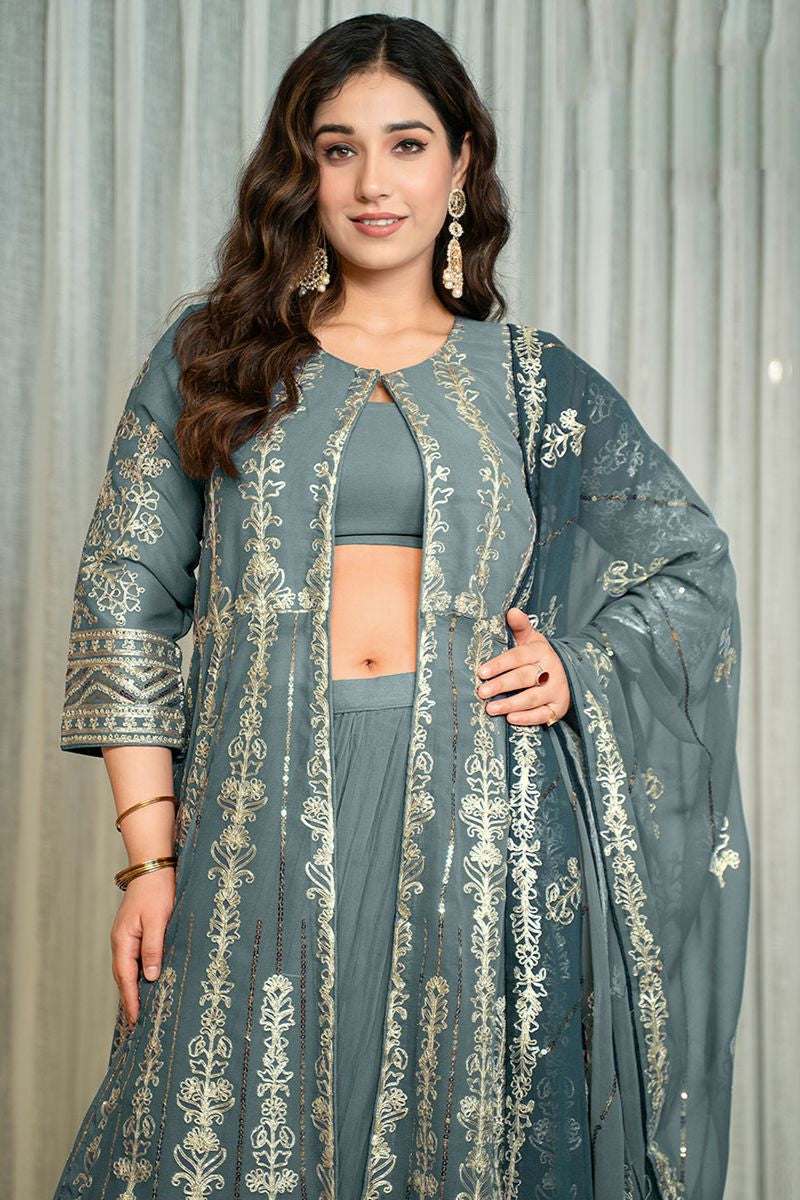 Grey Georgette Readymade Anarkali Lehenga Suit SFPRF260501R