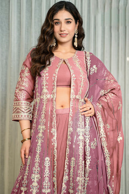 Pink  Georgette Readymade Anarkali Lehenga Suit SFPRF260502R