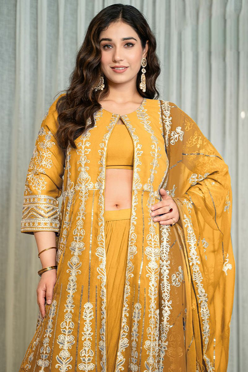 Yellow Georgette Readymade Anarkali Lehenga Suit  SFPRF260503R