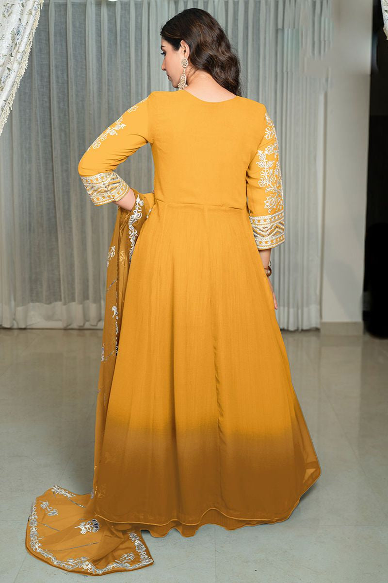 Yellow Georgette Readymade Anarkali Lehenga Suit  SFPRF260503R