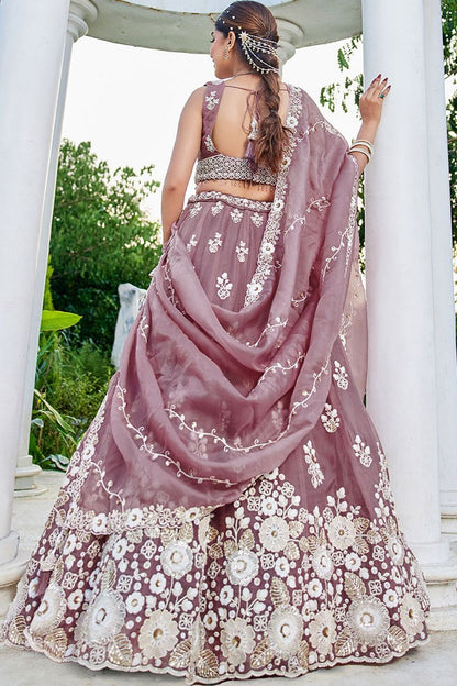 Pink Organza Lehenga Choli - SFPRF261502R
