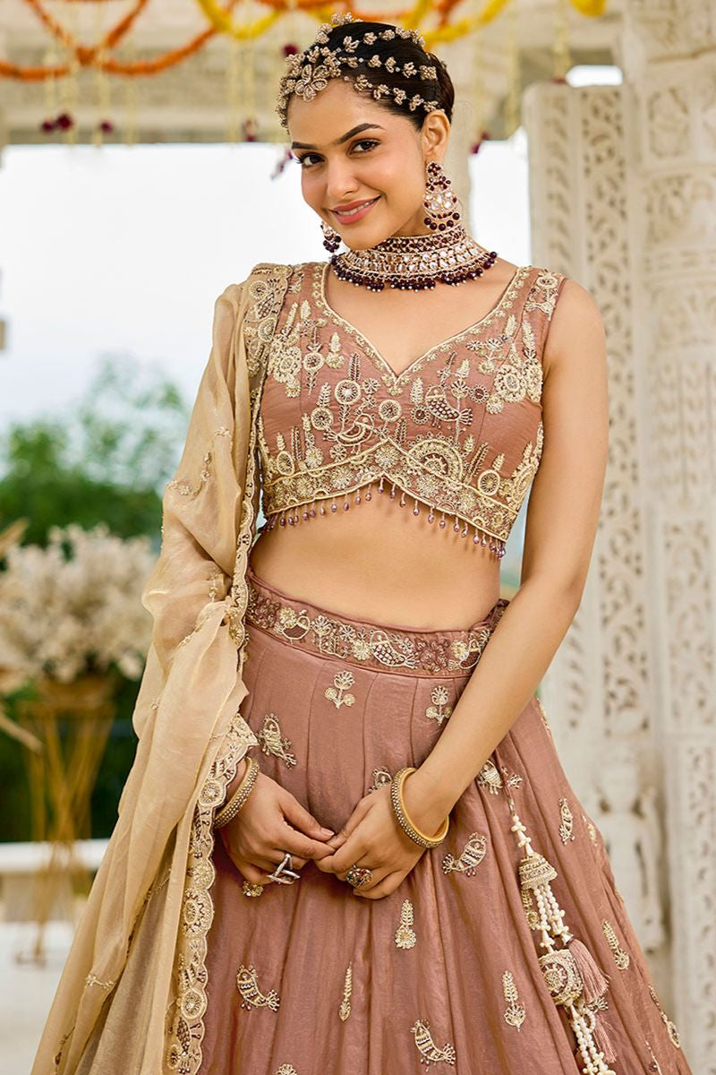 Brown Silk Lehenga Choli - SFPRF261503R