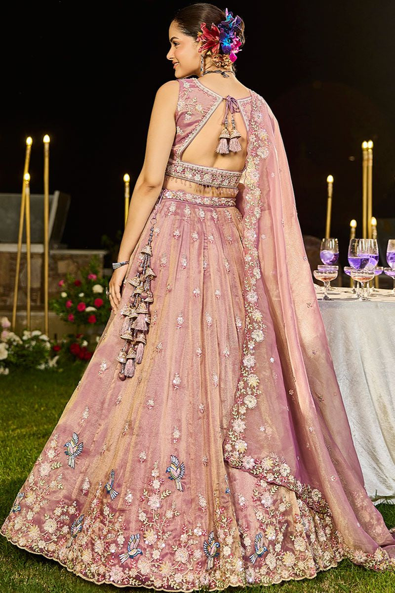 Brown Tissue Wedding Party Lehenga Choli SFPRF261508R