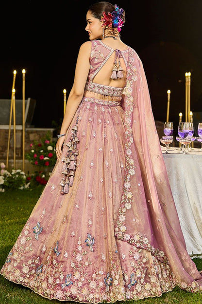 Brown Tissue Wedding Party Lehenga Choli SFPRF261508R